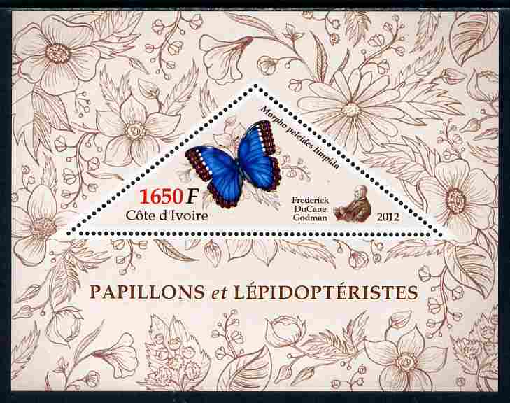 Ivory Coast 2012 Butterflies perf s/sheet containing large triangular value unmounted mint , stamps on triangulars, stamps on butterflies