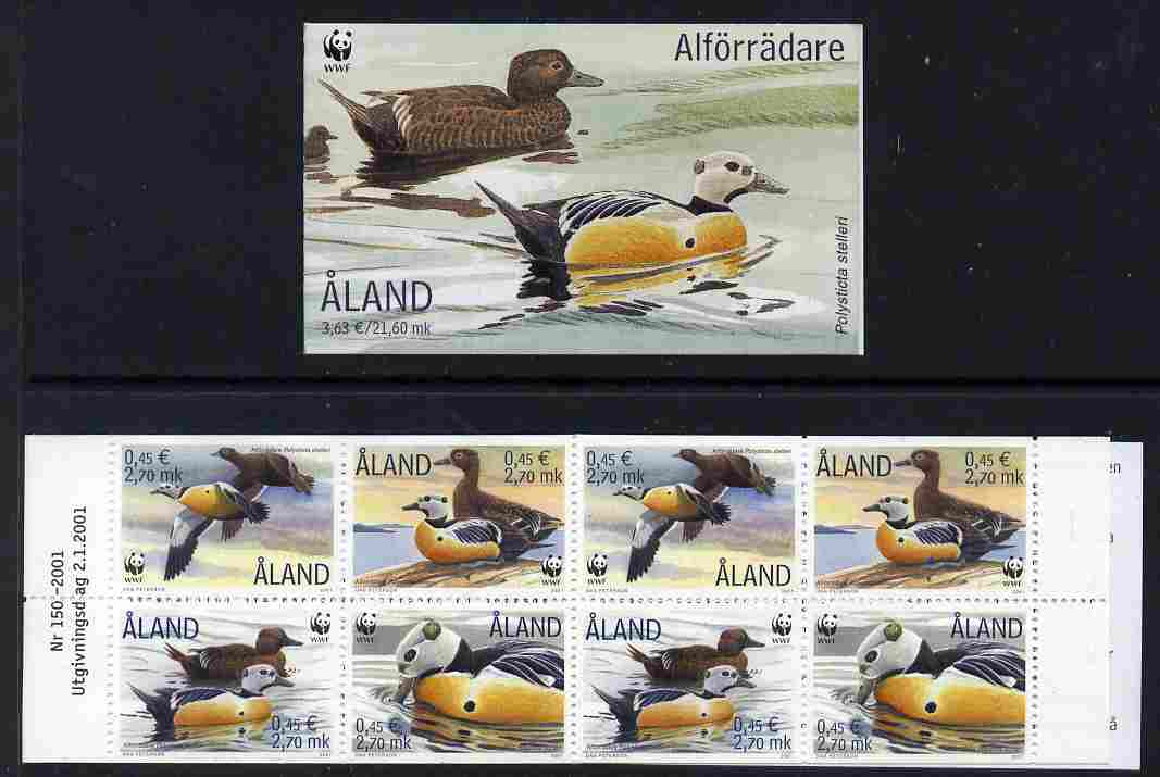 Aland Islands 2001 Endangered Species - Steller's Eider 21m60 booklet complete and fine SG SB9, stamps on , stamps on  stamps on , stamps on  stamps on  wwf , stamps on  stamps on ducks