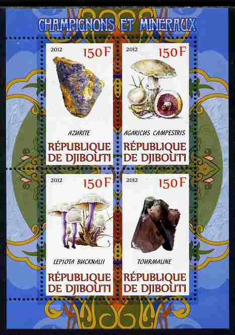 Djibouti 2012 Mushrooms & Minerals #1 perf sheetlet containing 4 values unmounted mint, stamps on , stamps on  stamps on fungi, stamps on  stamps on minerals