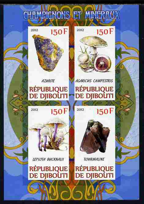 Djibouti 2012 Mushrooms & Minerals #1 imperf sheetlet containing 4 values unmounted mint, stamps on fungi, stamps on minerals