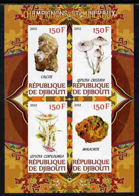 Djibouti 2012 Mushrooms & Minerals #2 imperf sheetlet containing 4 values unmounted mint, stamps on , stamps on  stamps on fungi, stamps on  stamps on minerals