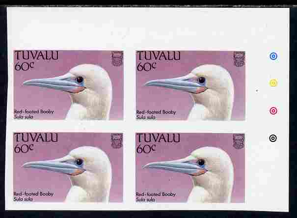 Tuvalu 1988 Red-Footed Booby 60c imperf corner plate block of 4 unmounted mint, SG 513var, stamps on , stamps on  stamps on birds