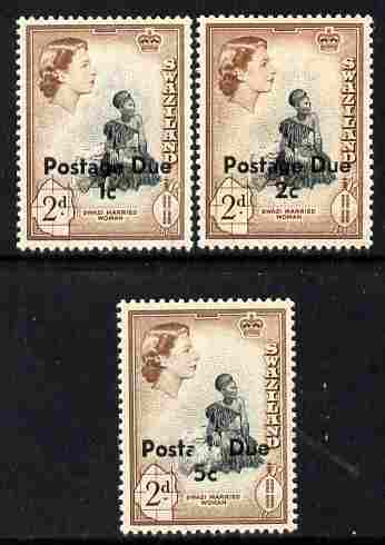 Swaziland 1961 Postage Due surcharged set of 3 unmounted mint SG D7-9, stamps on , stamps on  stamps on postage dues