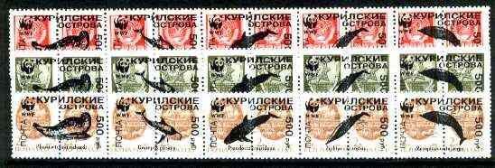  Kuril Islands - WWF Whales opt set of 15 values, each design optd on pair of Russian defs (Total 30 stamps) unmounted mint, stamps on wwf    marine-life   mammals   whales, stamps on  wwf , stamps on 