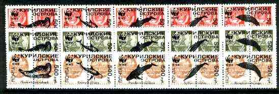  Kuril Islands - WWF Whales opt set of 15 values, each design opt'd on pair of Russian defs (Total 30 stamps) unmounted mint, stamps on wwf    marine-life   mammals   whales, stamps on  wwf , stamps on 