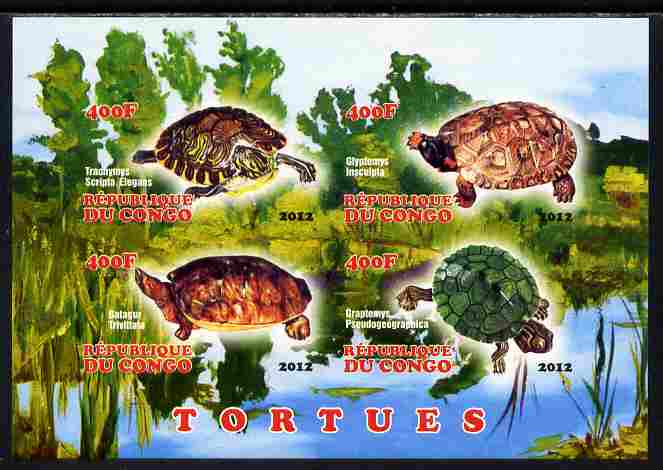 Congo 2012 Turtles imperf sheetlet containing 4 values unmounted mint, stamps on turtles