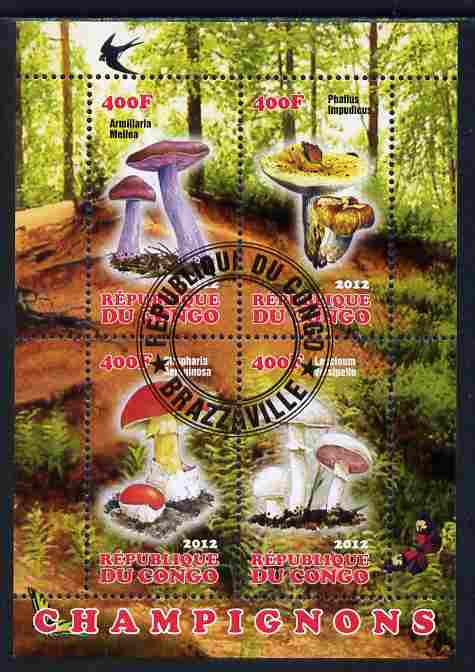 Congo 2012 Mushrooms #3 perf sheetlet containing 4 values fine cto used, stamps on fungi