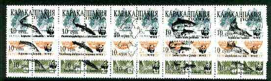 Karakalpakia Republic - WWF Fish opt set of 15 values, each design optd on pair of Russian defs (Total 30 stamps) unmounted mint, stamps on wwf    fish    marine-life, stamps on  wwf , stamps on 