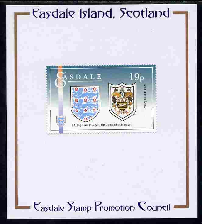 Easdale 1996 Great Sporting Events - Football 19p - Blackpool Club Badge Winners of 1952-53 FA Cup Final mounted on Publicity proof card issued by the Easdale Stamp Promotion Council , stamps on , stamps on  stamps on football