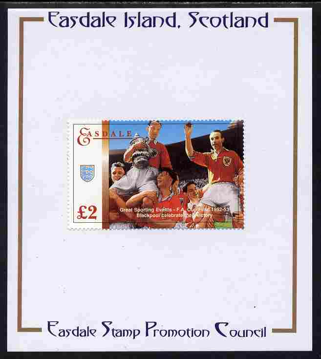 Easdale 1996 Great Sporting Events - Football \A32 - Blackpool Winners of 1952-53 FA Cup Final mounted on Publicity proof card issued by the Easdale Stamp Promotion Council , stamps on football