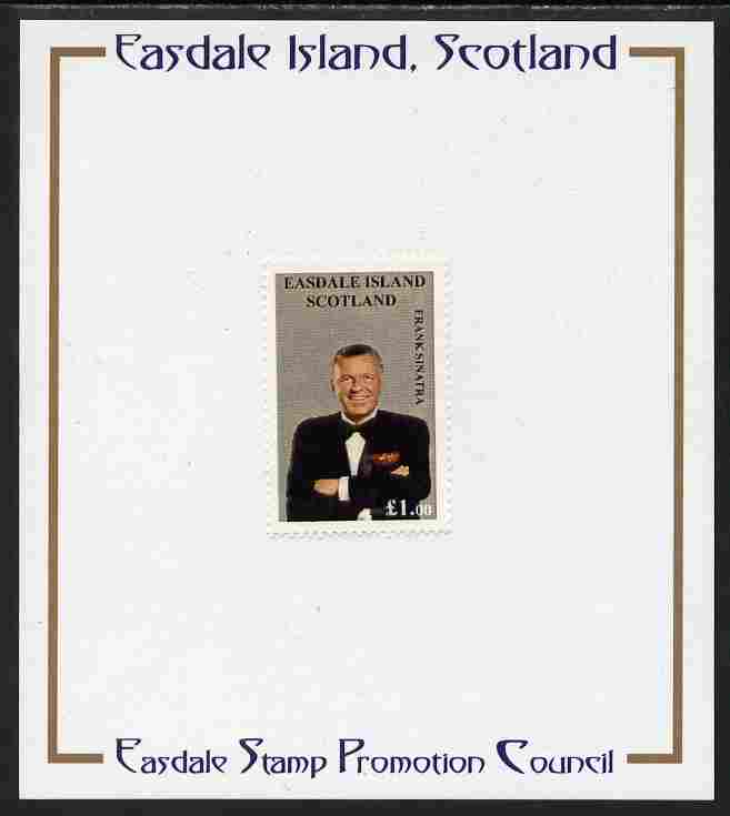 Easdale 1998 Frank Sinatra A31 value (grey background) mounted on Publicity proof card issued by the Easdale Stamp Promotion Council , stamps on , stamps on  stamps on personalities, stamps on  stamps on music, stamps on  stamps on pops