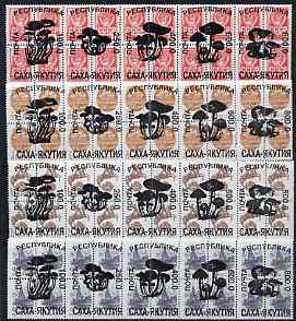 Sakha (Yakutia) Republic - Fungi opt set of 20 values each design opt'd on block of 4 Russian defs (Total 80 stamps) unmounted mint, stamps on , stamps on  stamps on fungi