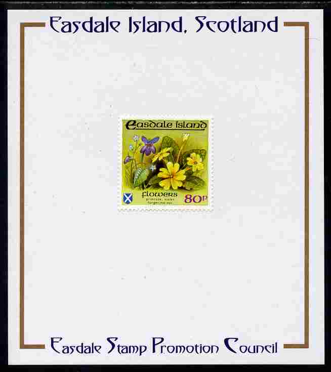 Easdale 1988 Flora & Fauna perf definitive 80p (Flowers) mounted on Publicity proof card issued by the Easdale Stamp Promotion Council , stamps on , stamps on  stamps on flowers