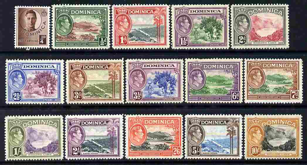 Dominica 1938-47 KG6 definitive set 15 values complete apparently unmounted mint SG99-109, stamps on 