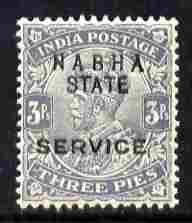 Indian States - Nabha 1913 Official KG5 3p grey overprinted SERVICE unmounted mint SG O39, stamps on , stamps on  stamps on , stamps on  stamps on  kg5 , stamps on  stamps on 