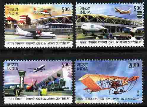 India 2012 100 Years of Civil Aviation perf set of 4 unmounted mint 