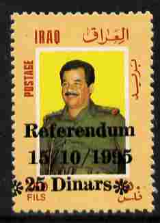 Iraq 1995 Referendum Day 25d on 350f (overprint & surcharge in English) unmounted mint, SG 1993, stamps on constitutions, stamps on personalities