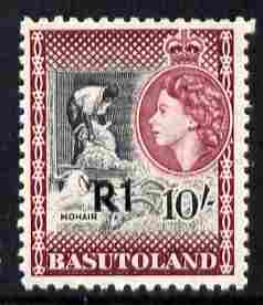 Basutoland 1961 Decimal Surcharge 1R on 10s type III (Mohair) unmounted mint SG 68b