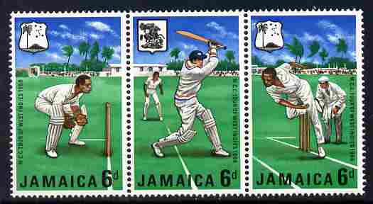 Jamaica 1968 MCC West Indies Cricket Tour strip of 3 unmounted mint SG 267a, stamps on cricket