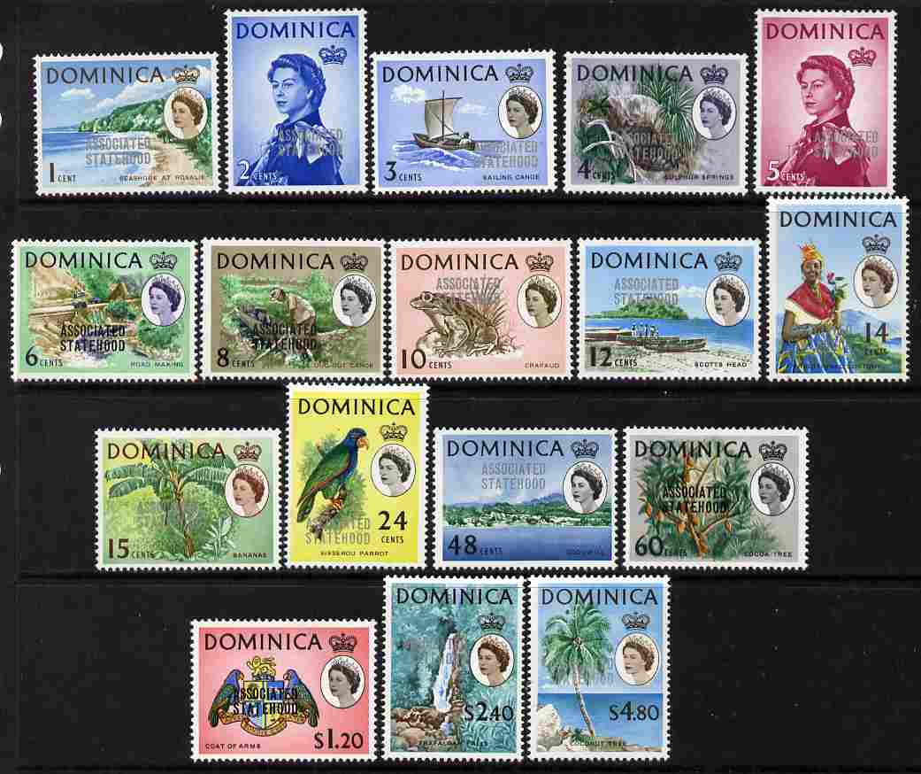 Dominica 1968 Associated Statehood definitive set 17 values complete unmounted mint SG 214-31, stamps on 