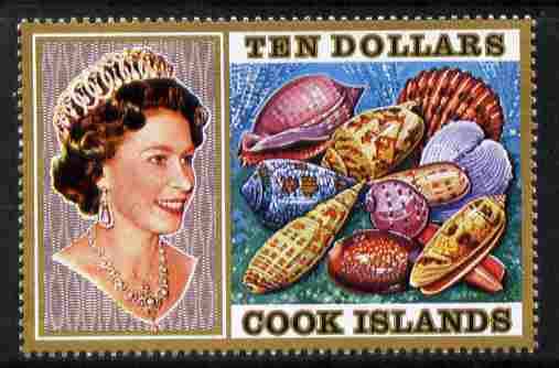 Cook Islands 1974 Sea Shells $10 definitive unmounted mint SG 487, stamps on , stamps on  stamps on shells, stamps on  stamps on marine life
