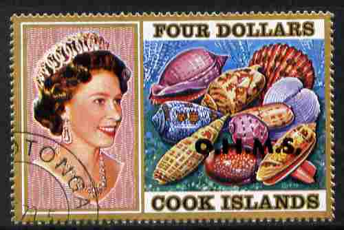 Cook Islands 1978 Sea Shells $4 definitive overprinted OHMS fine cds used SG O30, stamps on shells, stamps on marine life