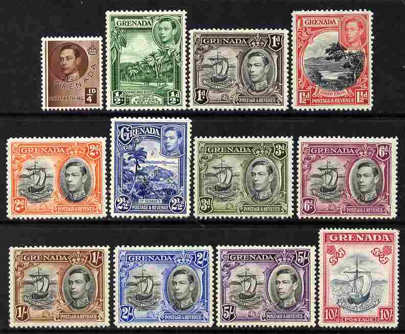 Grenada 1938-50 KG6 definitive set of 12 complete mounted mint SG 152-63e, stamps on , stamps on  kg6 , stamps on 