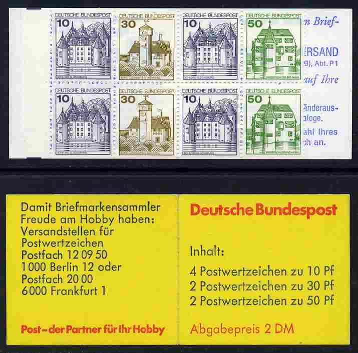 Germany - West 1980-81 German Castles 2m booklet,(without posthorn) complete and fine, SG SB71a, stamps on , stamps on  stamps on castles