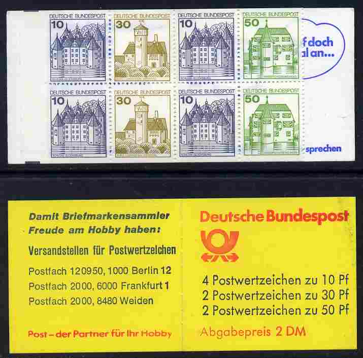 Germany - West 1980-81 German Castles 2m booklet,(with posthorn) complete and fine, SG SB71b, stamps on , stamps on  stamps on castles, stamps on  stamps on posthorn