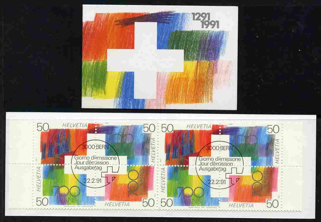 Switzerland 1991 700th Anniversary of Confederation 4f booklet complete with first day commemorative cancels, SG SB61, stamps on , stamps on  stamps on constitutions