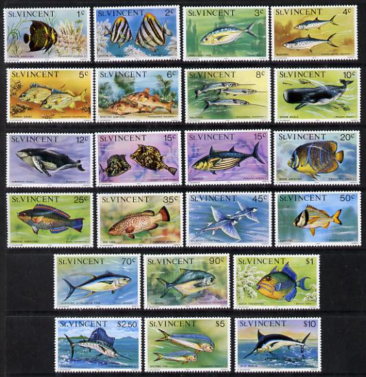 St Vincent 1975 Fish definitive set of 22 values complete unmounted mint SG 422-43, stamps on fish