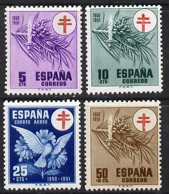 Spain 1950 Anti-Tuberculosis Fund perf set of 4 unmounted mint, SG 1152-55, stamps on medical, stamps on  tb , stamps on diseases, stamps on candles, stamps on doves