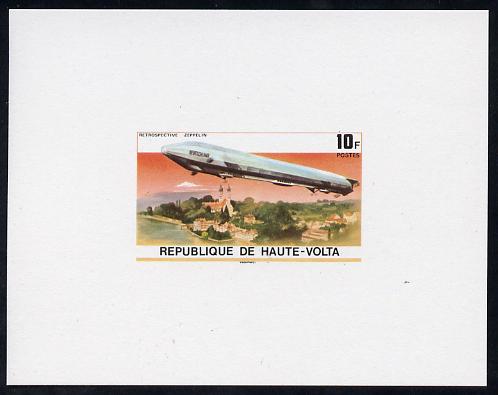 Upper Volta 1976 Zeppelin Airships 10f imperf deluxe proof sheet in issued colours on thin card, stamps on , stamps on  stamps on aviation, stamps on  stamps on airships, stamps on  stamps on zeppelins