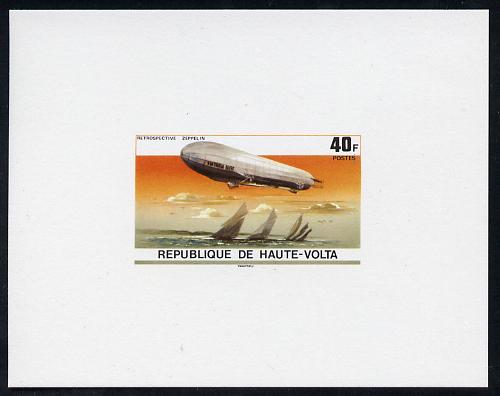 Upper Volta 1976 Zeppelin Airships 40f imperf deluxe proof sheet in issued colours on thin card, stamps on , stamps on  stamps on aviation, stamps on  stamps on airships, stamps on  stamps on zeppelins