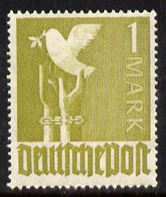 Germany 1947 Dove of Peace 1m olive-green unmounted mint, SG 945, stamps on , stamps on  stamps on birds, stamps on  stamps on doves, stamps on  stamps on peace