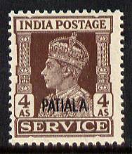 Indian States - Patiala 1939-44 KG6 Official 4a brown unmounted mint SG O80, stamps on , stamps on  stamps on , stamps on  stamps on  kg6 , stamps on  stamps on 