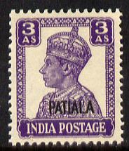 Indian States - Patiala 1941-46 KG6 3a bright violet unmounted mint SG 110, stamps on , stamps on  stamps on , stamps on  stamps on  kg6 , stamps on  stamps on 