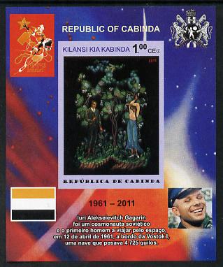Cabinda Province 2011 Tribute to Yuri Gagarin - Paintings #05 imperf souvenir sheet  unmounted mint, stamps on space, stamps on heraldry, stamps on arts, stamps on flags