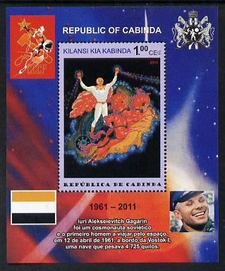 Cabinda Province 2011 Tribute to Yuri Gagarin - Paintings #06 perf souvenir sheet  unmounted mint, stamps on space, stamps on heraldry, stamps on arts, stamps on flags