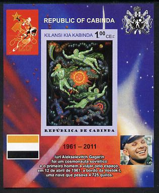 Cabinda Province 2011 Tribute to Yuri Gagarin - Paintings #10 imperf souvenir sheet  unmounted mint, stamps on , stamps on  stamps on space, stamps on  stamps on heraldry, stamps on  stamps on arts, stamps on  stamps on flags