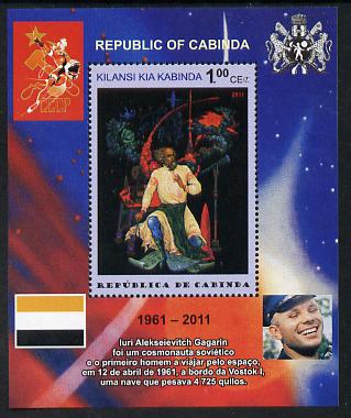 Cabinda Province 2011 Tribute to Yuri Gagarin - Paintings #11 perf souvenir sheet  unmounted mint, stamps on space, stamps on heraldry, stamps on arts, stamps on flags