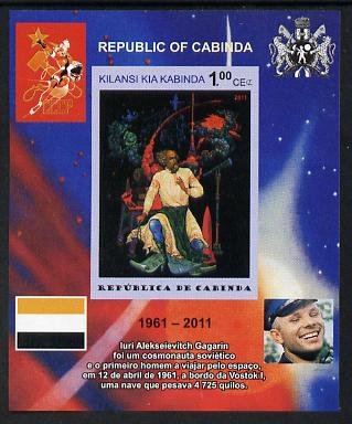 Cabinda Province 2011 Tribute to Yuri Gagarin - Paintings #11 imperf souvenir sheet  unmounted mint, stamps on space, stamps on heraldry, stamps on arts, stamps on flags