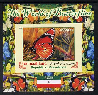 Somaliland 2011 The World of Butterflies #2 imperf souvenir sheet  unmounted mint, stamps on butterflies, stamps on flags