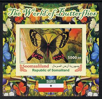 Somaliland 2011 The World of Butterflies #5 imperf souvenir sheet  unmounted mint, stamps on , stamps on  stamps on butterflies, stamps on  stamps on flags