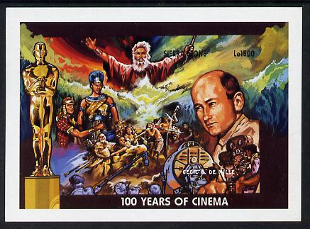 Sierra Leone 1996 Centenary of the Cinema imperf m/sheet #1 Cecil B De Mille unmounted mint, as SG MS 2468a, stamps on , stamps on  stamps on cinema, stamps on  stamps on movies, stamps on  stamps on films, stamps on  stamps on cameras, stamps on  stamps on photography, stamps on  stamps on 