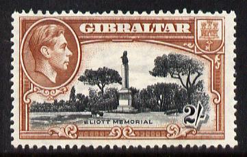 Gibraltar 1938-51 KG6 2s black & brown P13.5 mounted mint but short perf at top SG128a, stamps on , stamps on  kg6 , stamps on 