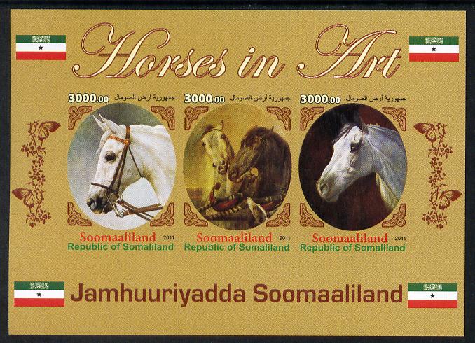 Somaliland 2011 Horses in Art imperf sheetlet containing 3 values unmounted mint, stamps on arts, stamps on horses
