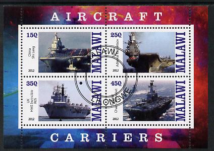 Malawi 2012 Aircraft Carriers #3 perf sheetlet containing 4 values fine cto used, stamps on , stamps on  stamps on ships, stamps on  stamps on flat tops, stamps on  stamps on aircraft carriers, stamps on  stamps on aviation