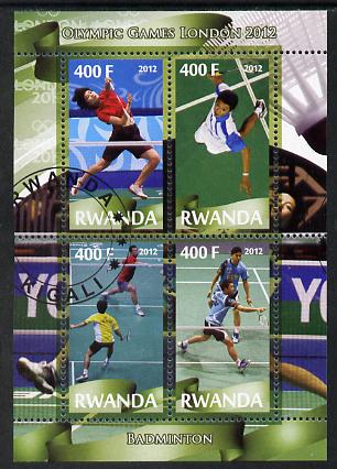 Rwanda 2012 London Olympic Games - Badminton perf sheetlet containing 4 values fine cto used, stamps on , stamps on  stamps on olympics, stamps on  stamps on badminton