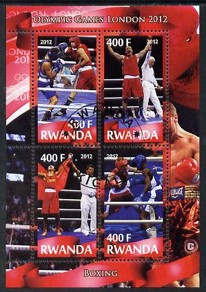 Rwanda 2012 London Olympic Games - Boxing perf sheetlet containing 4 values fine cto used, stamps on olympics, stamps on boxing